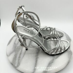 Guess Tina Women's‎ Silver Leather Stiletto Heel Strappy Sandals Size US 5.5M
